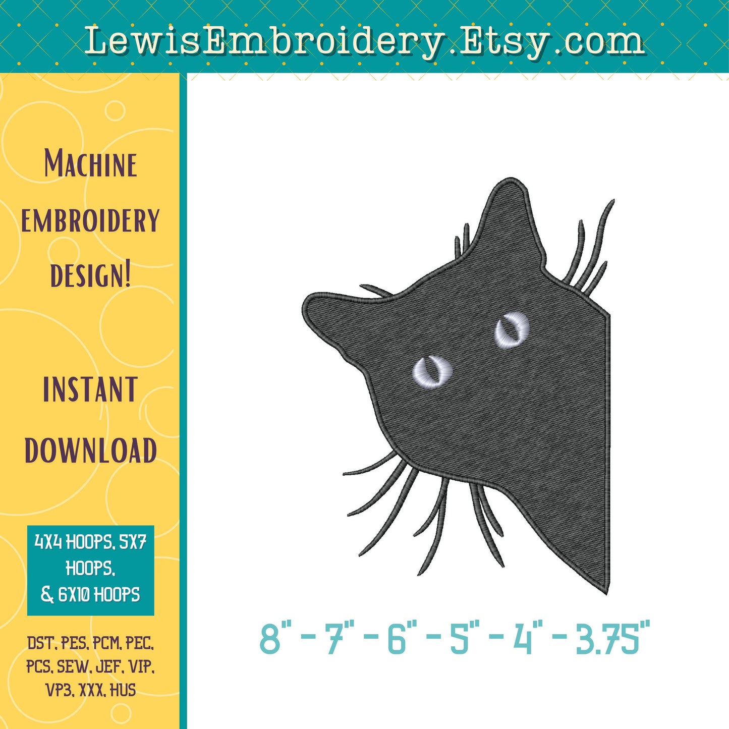 Peeking Cat Face, Machine Embroidery Design – 3 Design Bundle (Instant Download)