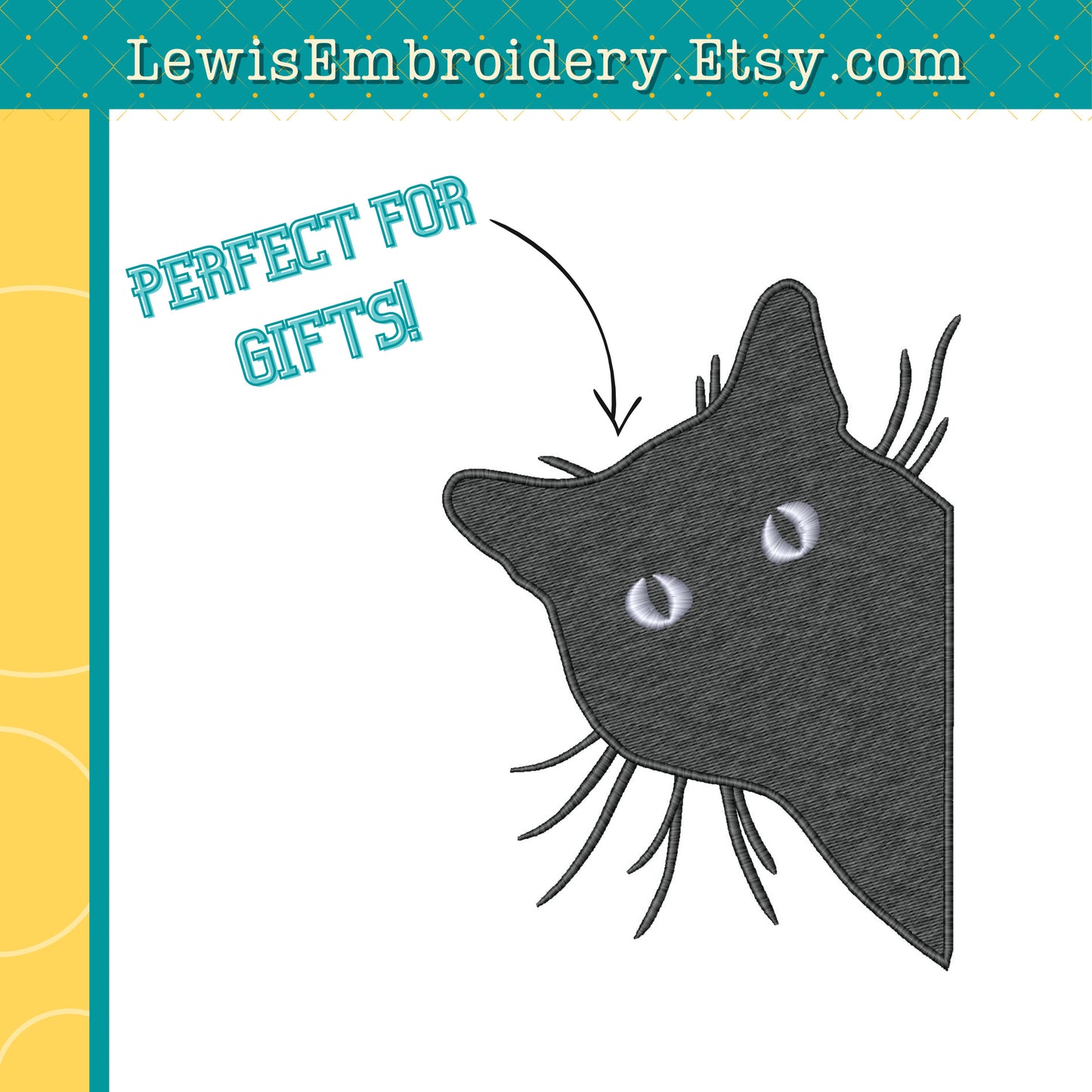 Peeking Black Cat Face Embroidery Design - 6 Sizes - DST, PES - Machine Embroidery - Instant Download