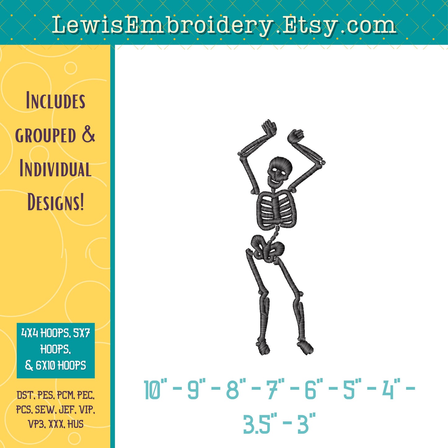 Dancing Skeletons, Machine Embroidery Design – (Instant Download)