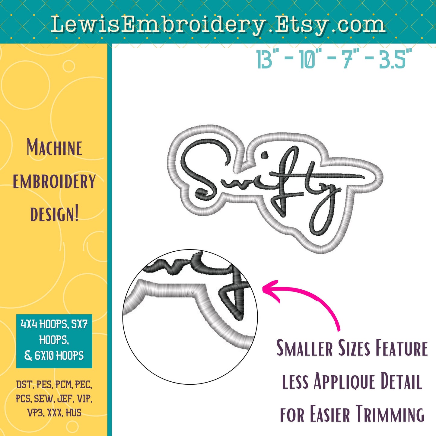 SWIFTY Machine Embroidery Design - NOT Full Signature Font - (Digital Download)