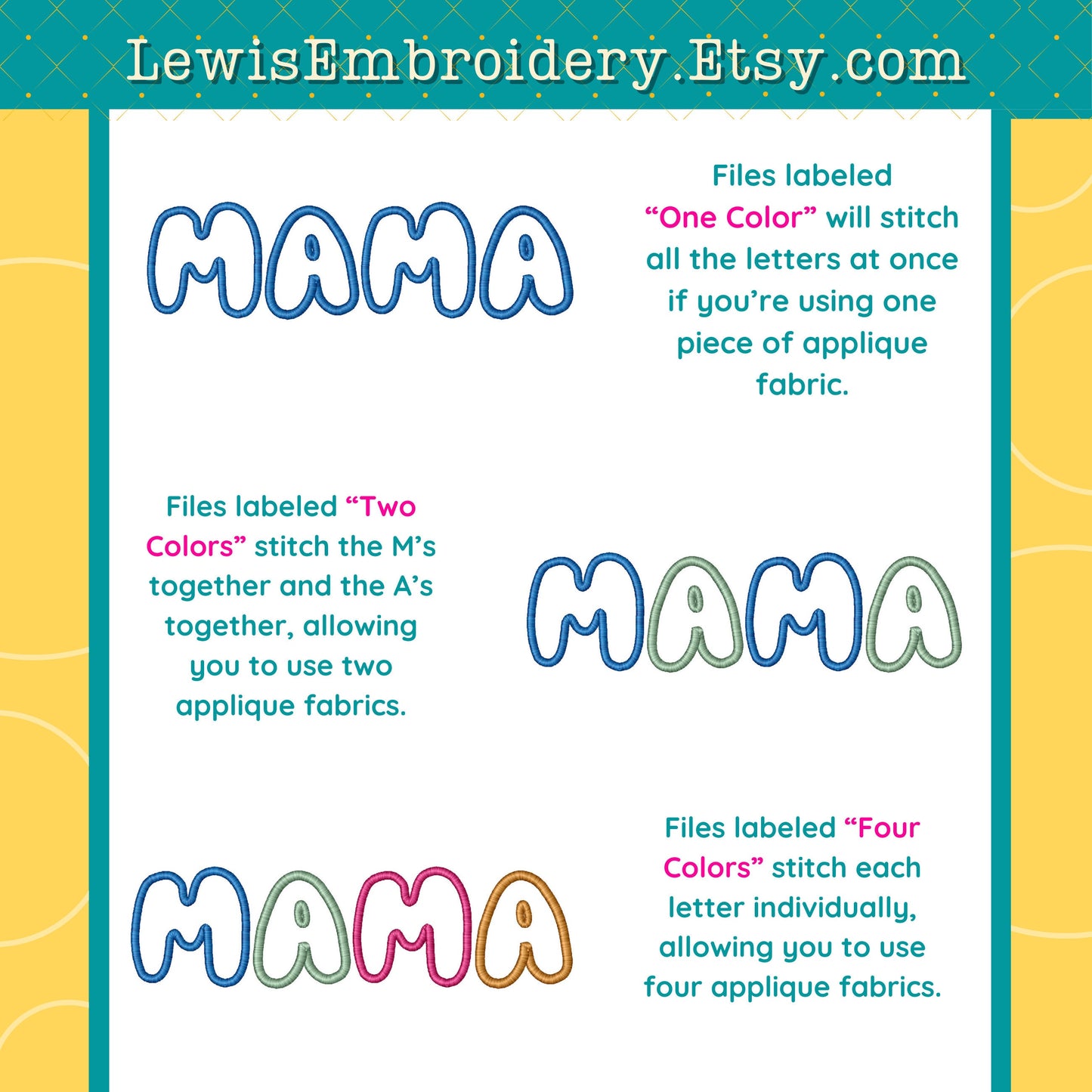 MAMA, 3D Puff Applique, Machine Embroidery Design - NOT Full Bluey Font - (PDF Tutorial Included)