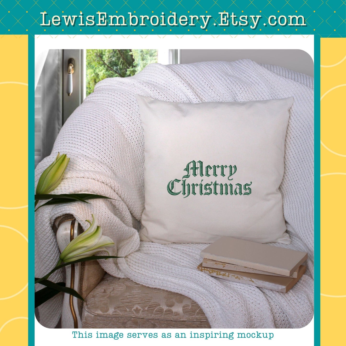 Old English Merry Christmas, Machine Embroidery Design - (Digital Download)