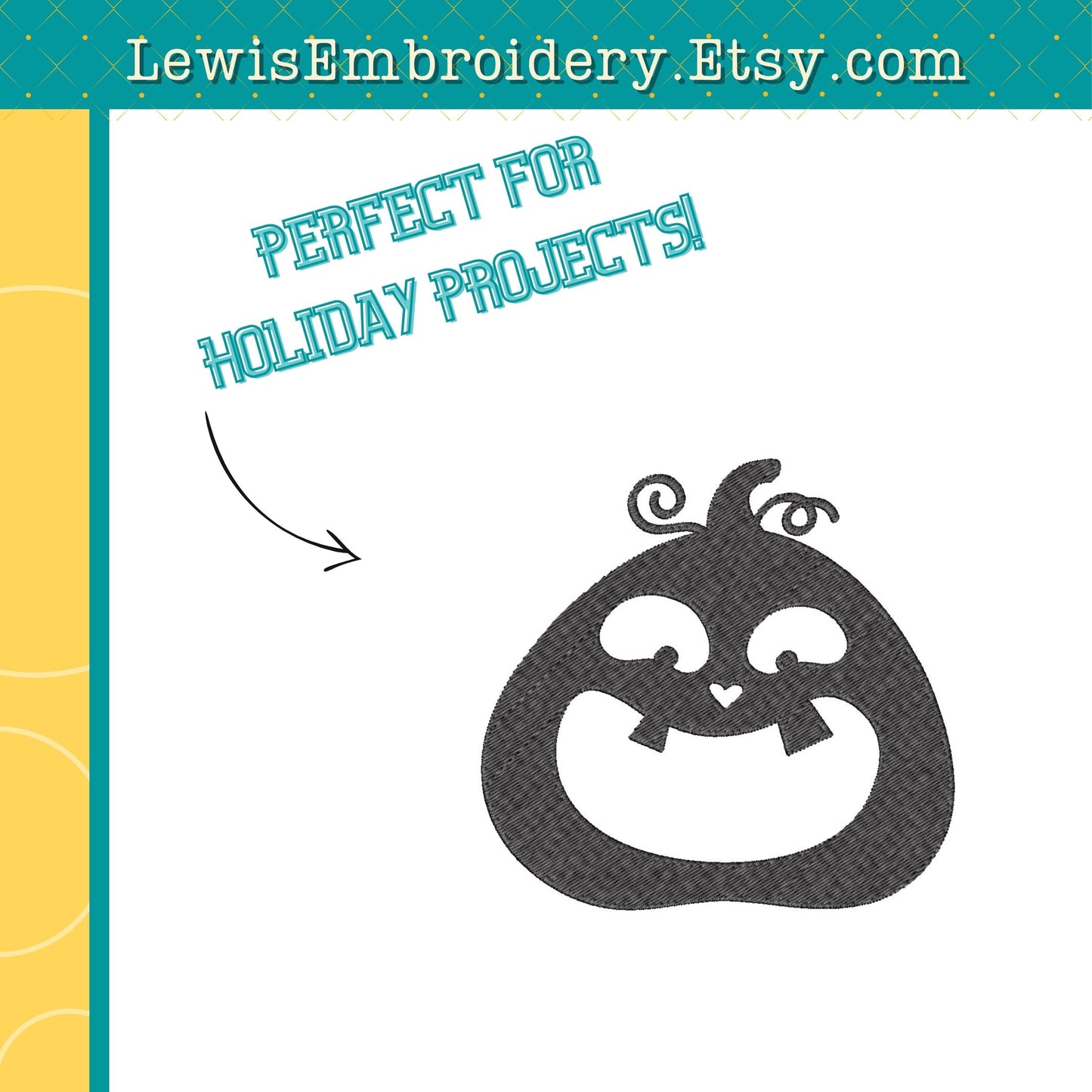 Happy Jack O' Lantern Pumpkin, Machine Embroidery Design - (Instant Download)