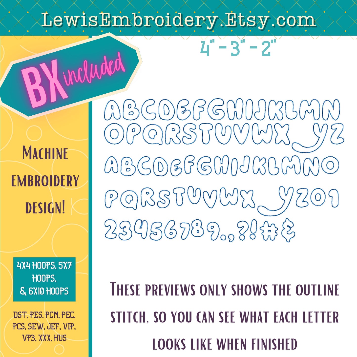 Bluey Embossed 3D Puff, Machine Embroidery Font - With BX - (PDF Tutorial Included)
