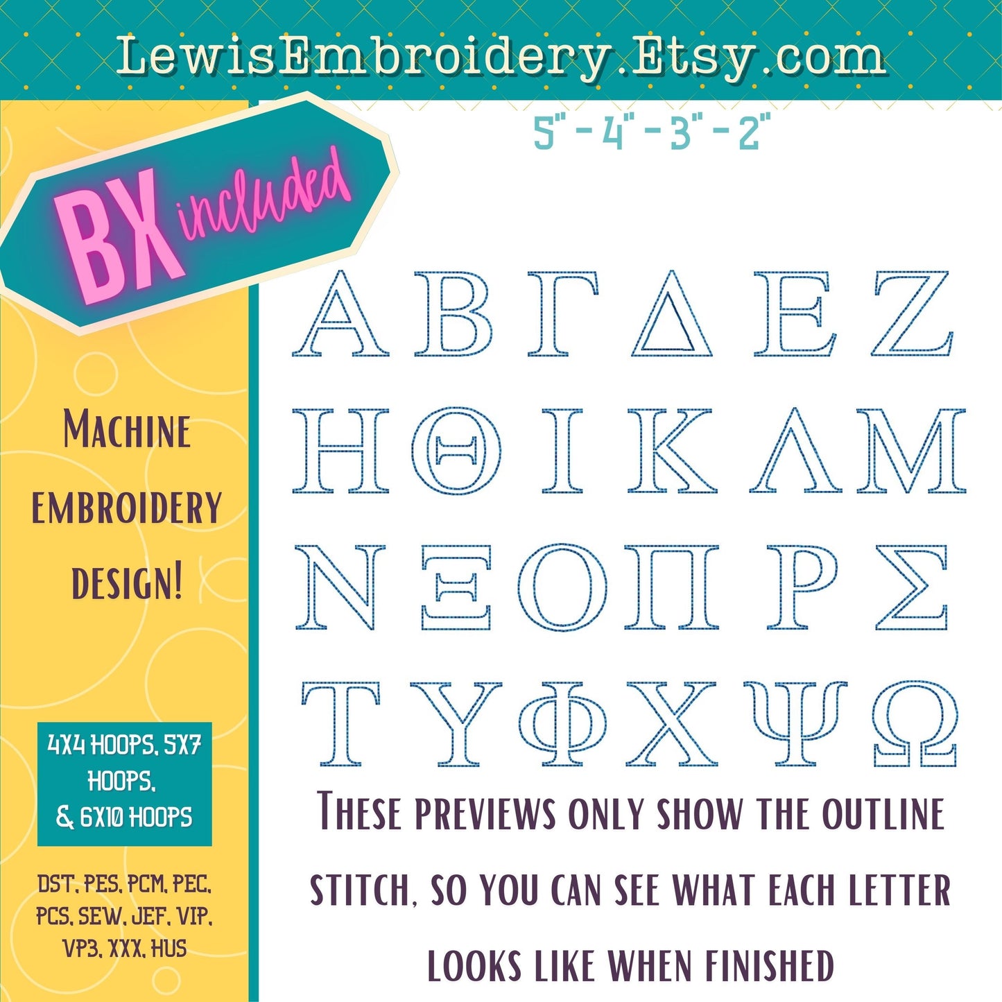 Greek Embossed 3D Puff, Machine Embroidery Font - With BX & Character Map - (PDF Tutorial Included)