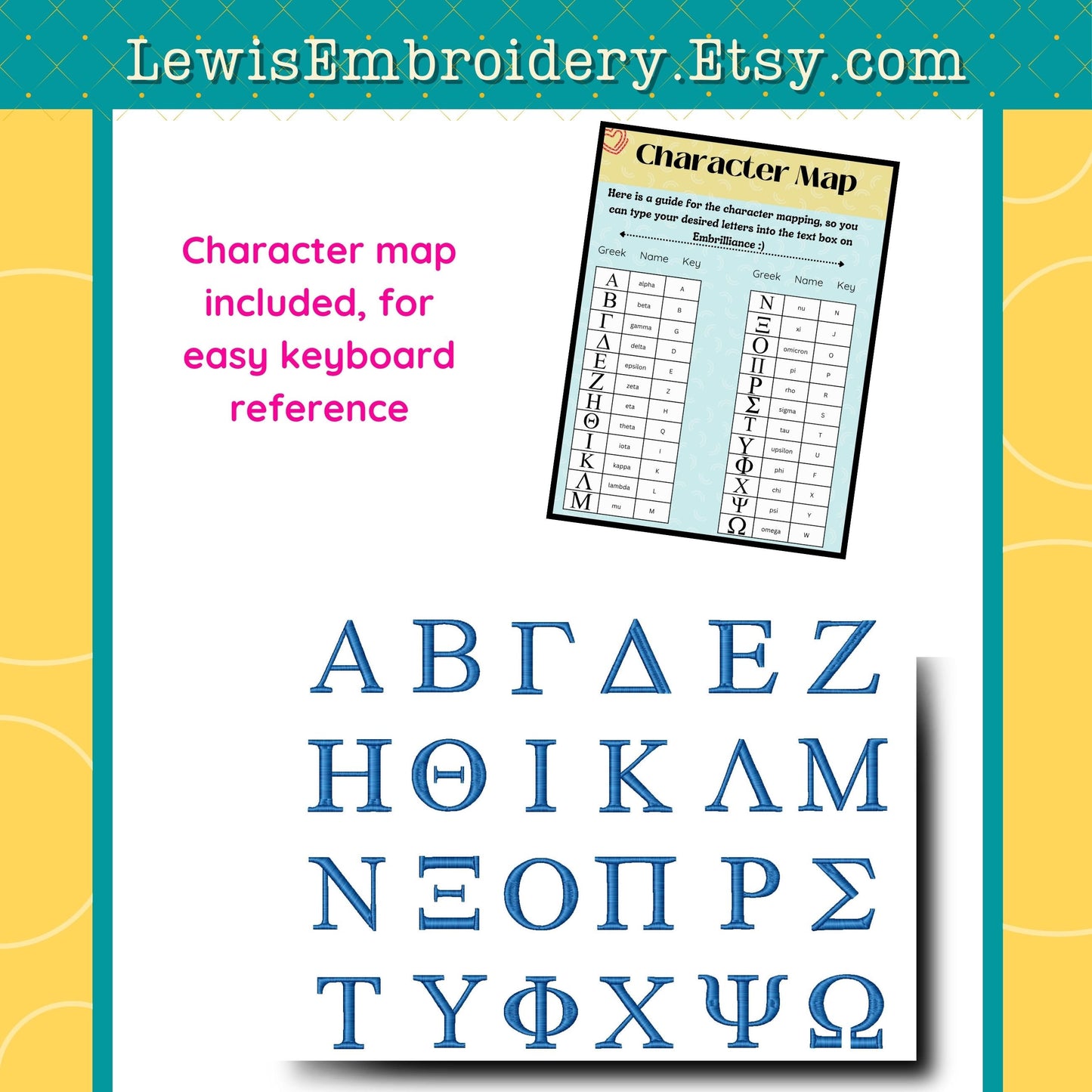 Greek Alphabet Machine Embroidery Font - with BX & Character Map - (Digital Download)