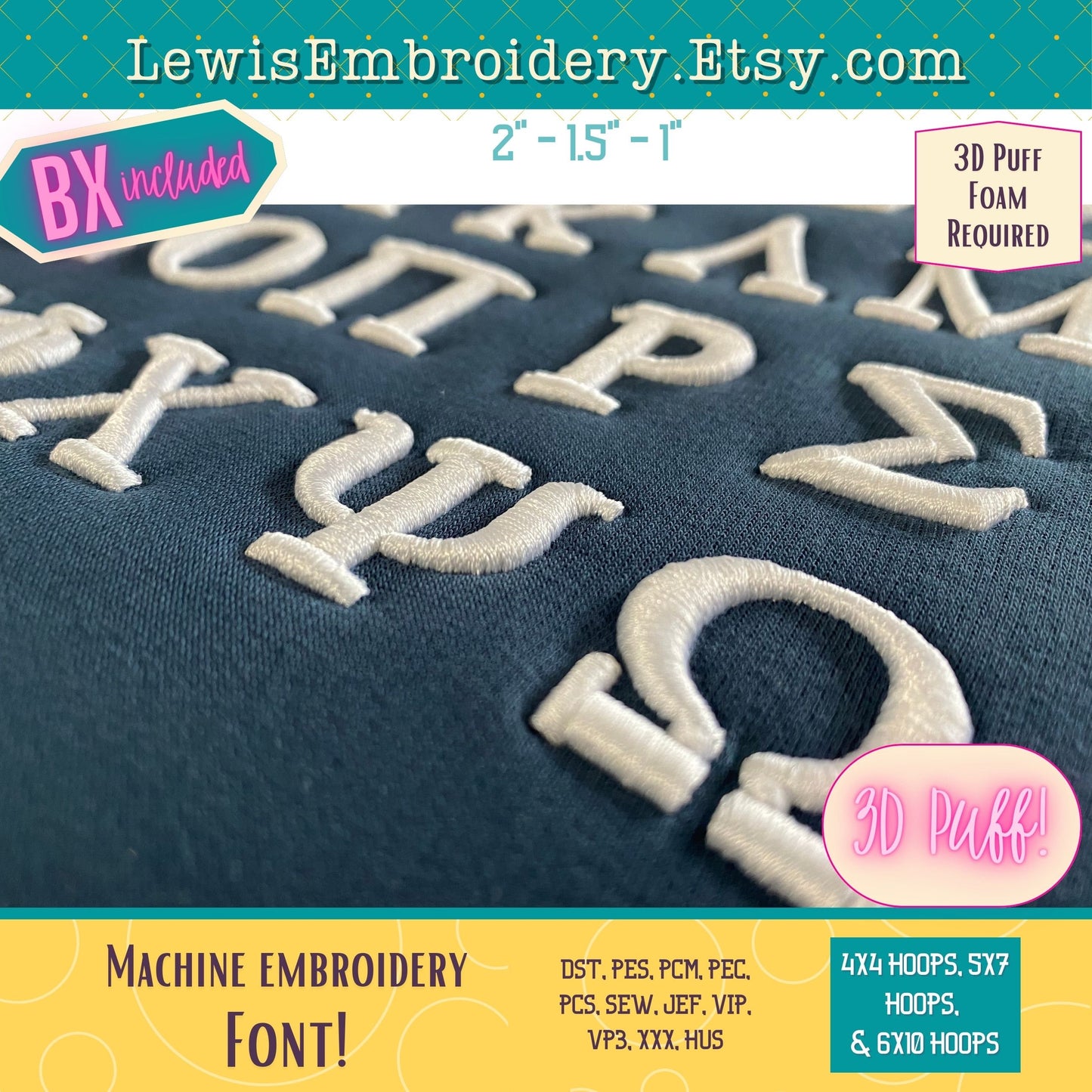 Greek 3D Puff, Machine Embroidery Font - With BX & Character Map - (PDF Tutorial Included)