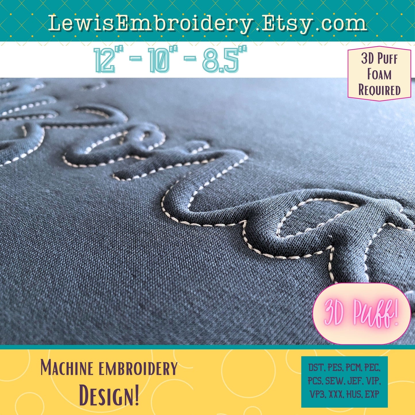 ARIZONA Embossed 3D Puff, Machine Embroidery Design - NOT Full Font (PDF Tutorial Included)