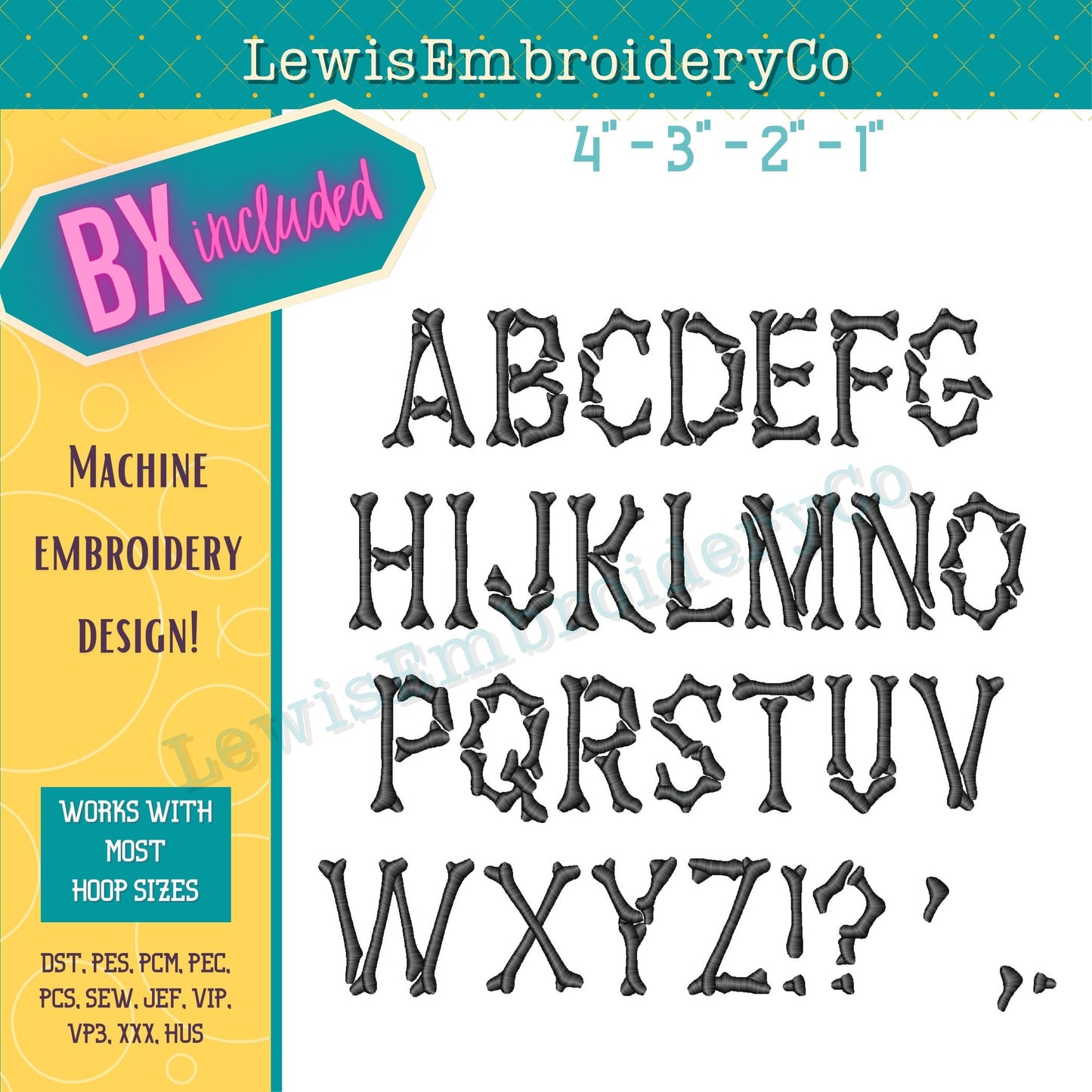 3D Puff, Bones, Machine Embroidery Font - With BX - (PDF Tutorial Included)
