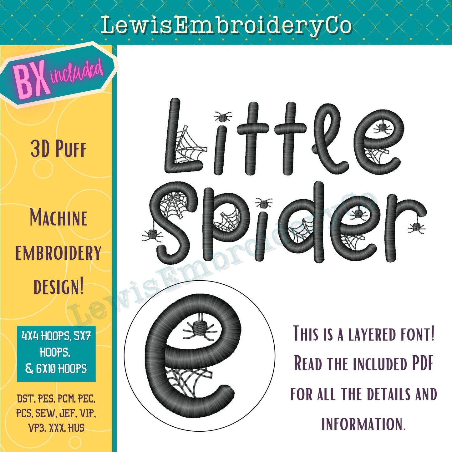 3D Puff Spider Web, Machine Embroidery Font - With BX - (PDF Tutorial Included)