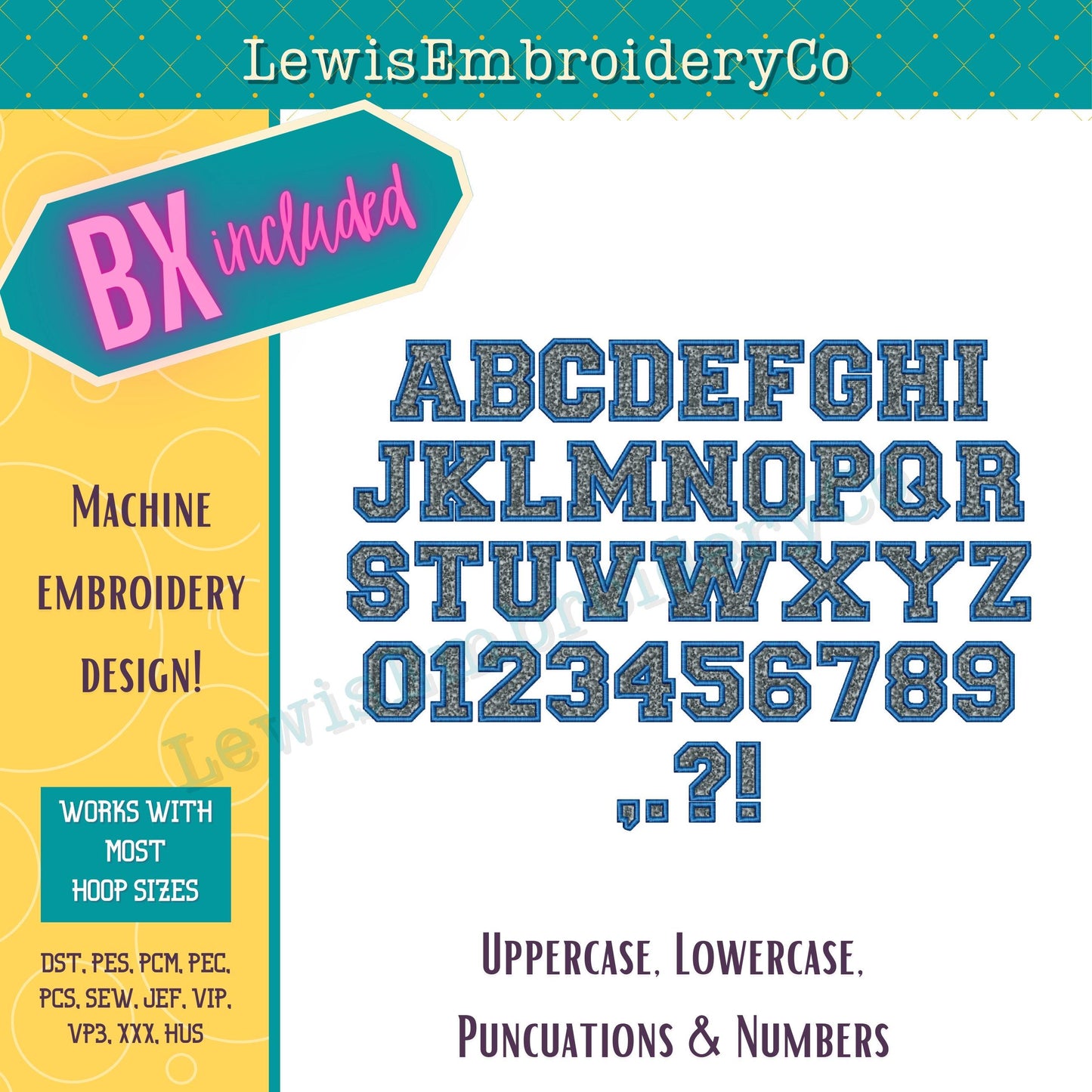 Faux Chenille Fill, Varsity, Machine Embroidery Font - With BX - (PDF Tutorial Included)