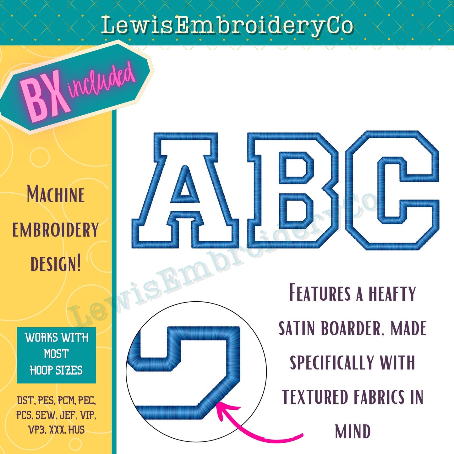 Faux Chenille Applique, Varsity Machine Embroidery Font - with BX - (PDF Tutorial Included)
