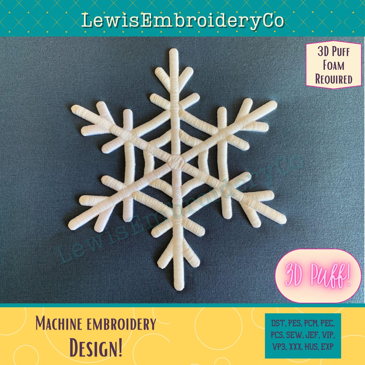 3D Puff Snowflake, Machine Embroidery Design - (PDF Tutorial Included)