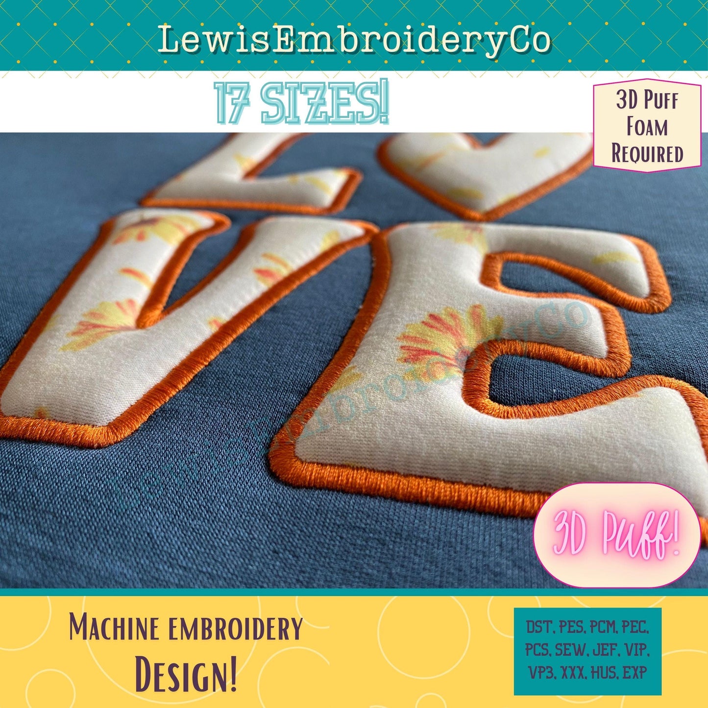 LOVE 3D Puff Applique, Machine Embroidery Design - Not Full Font - (PDF Tutorial Included)