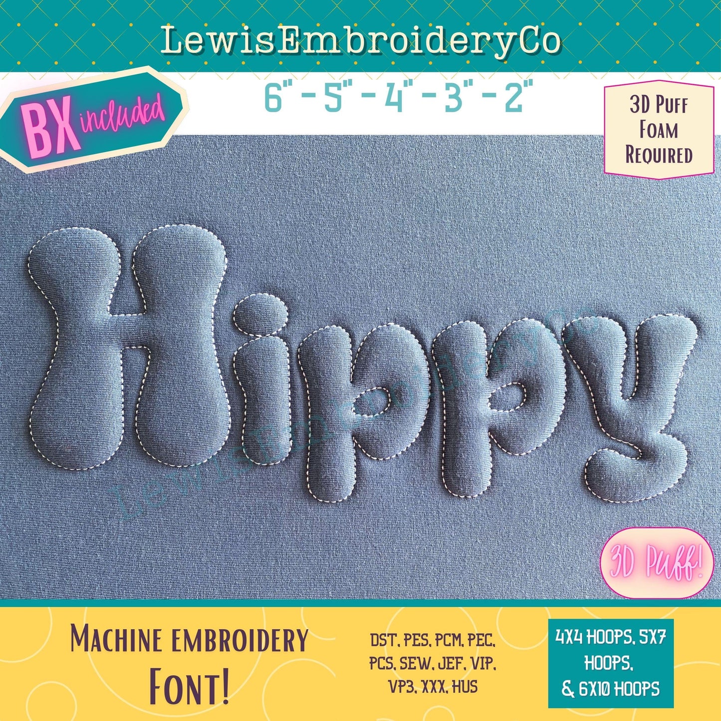 Embossed 3D Puff, Groovy, Machine Embroidery Font - With BX - (PDF Tutorial Included)