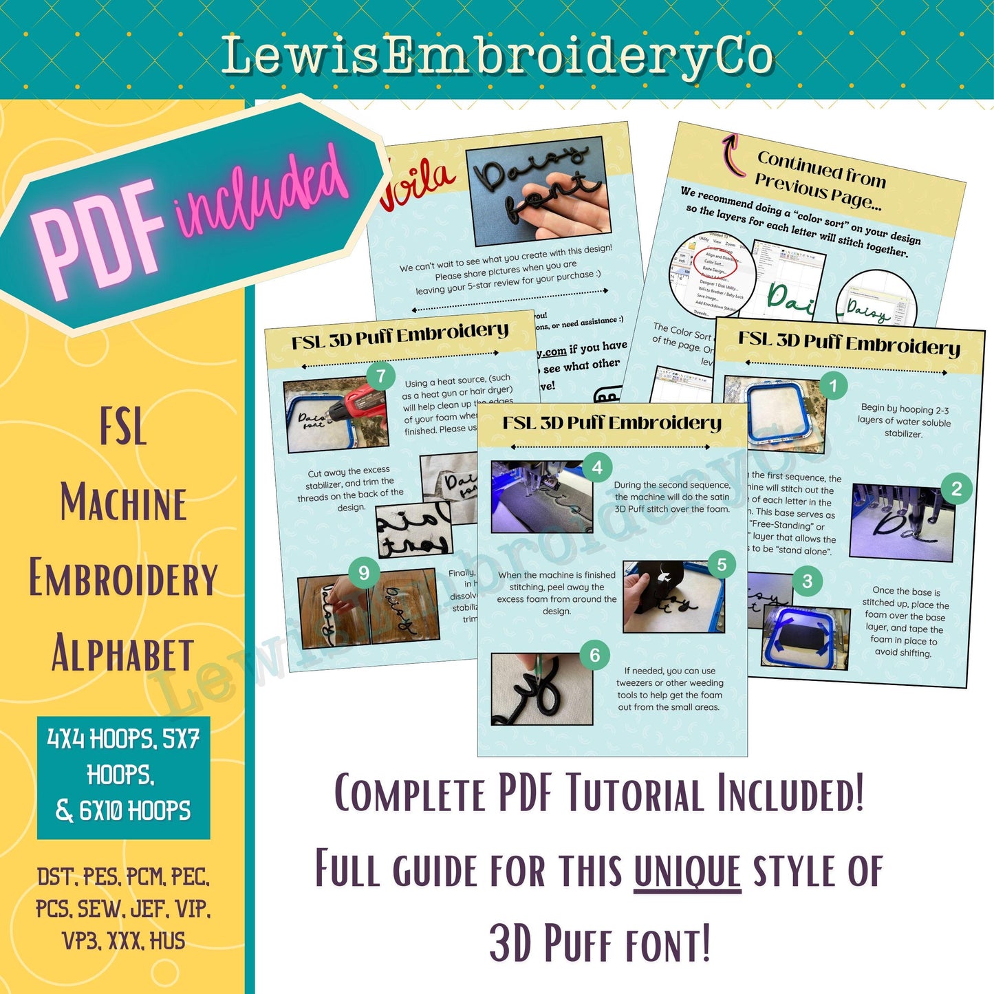 Free-Standing 3D Puff, Machine Embroidery Font - With BX - (PDF Tutorial Included)