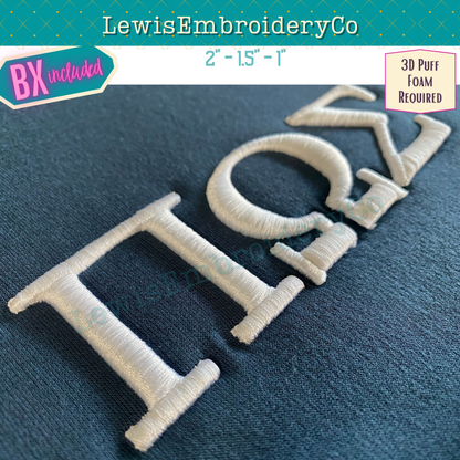 3D Puff, Greek, Machine Embroidery Font - With BX - (PDF Tutorial Included) (Copy)