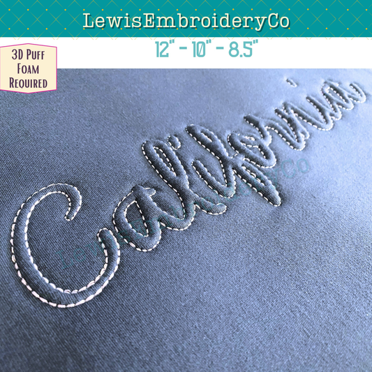 "CALIFORNIA" Embossed 3D Puff, Machine Embroidery Design - NOT Full Font - (PDF Tutorial Included)