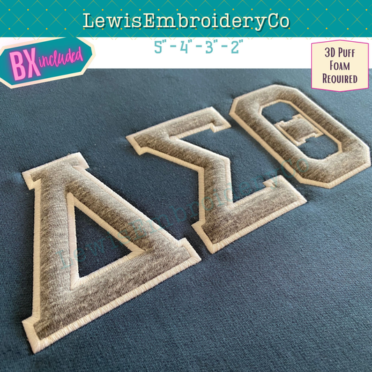 3D Puff Applique, Greek, Machine Embroidery Font - With BX & Character Map - (PDF Tutorial Included)