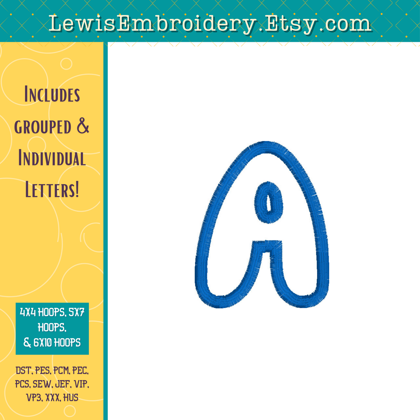 "MA" Applique, Machine Embroidery Design – NOT Full Bluey Font - (Digital Download)