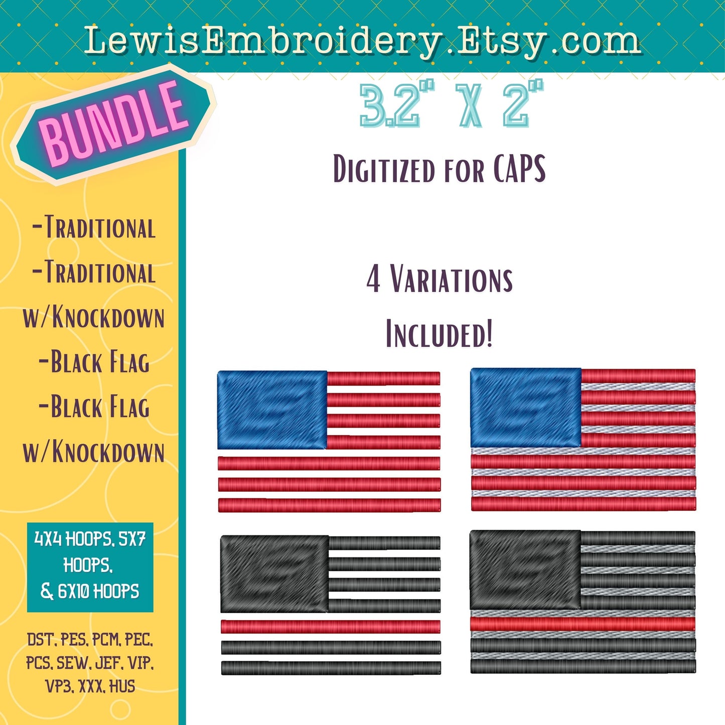Small 3D Puff USA Flag, Machine Embroidery Design - (PDF Tutorial Included)