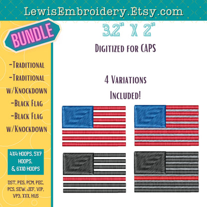 Small 3D Puff USA Flag, Machine Embroidery Design - (PDF Tutorial Included)