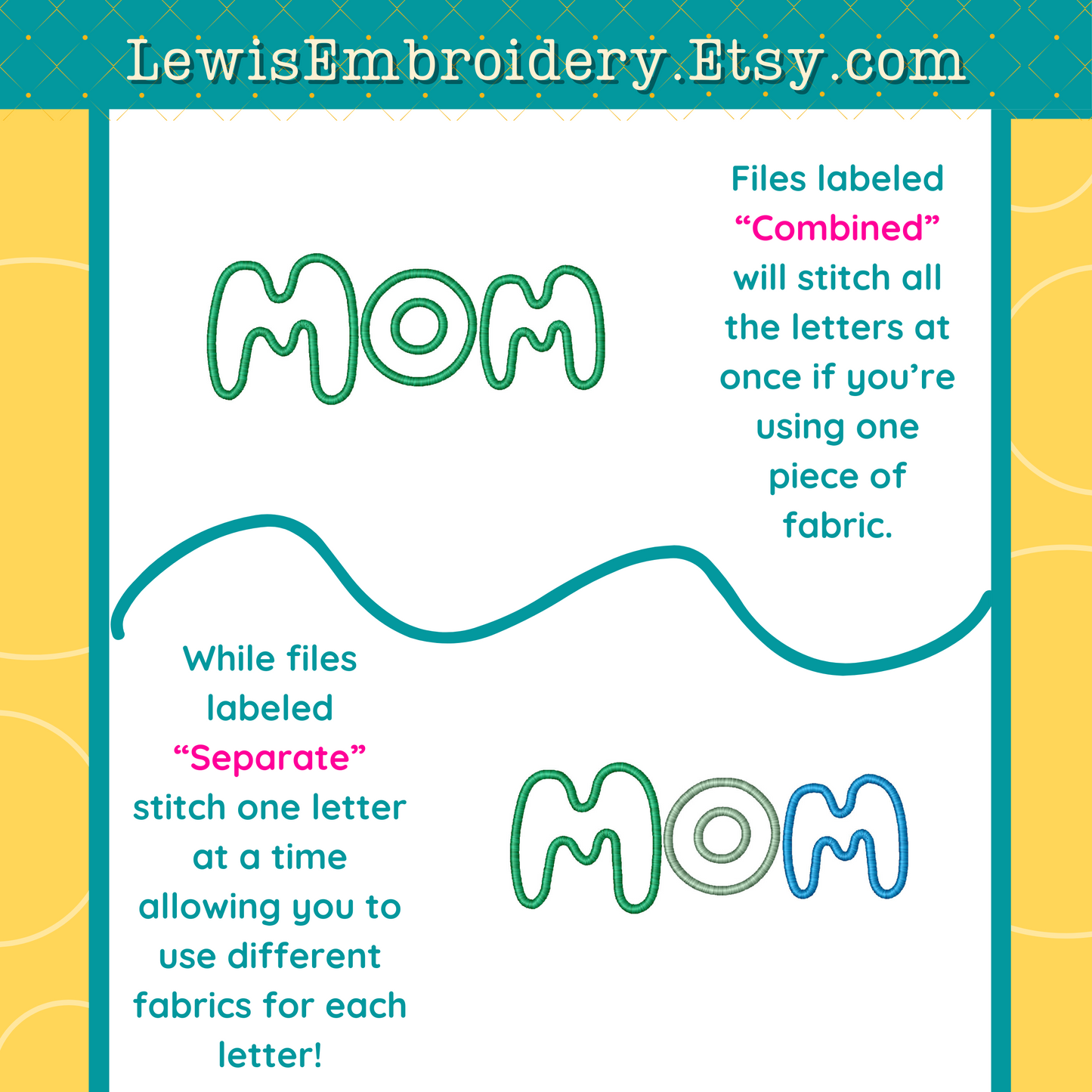 "MOM" Applique, Machine Embroidery Design – Not Full Bluey Font - (Digital Download)