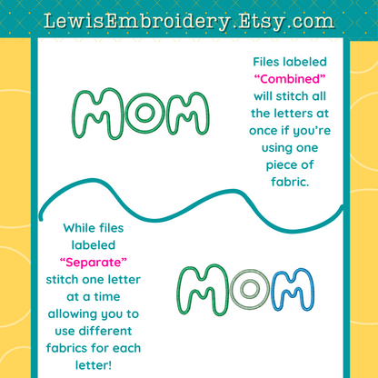 "MOM" Applique, Machine Embroidery Design – Not Full Bluey Font - (Digital Download)