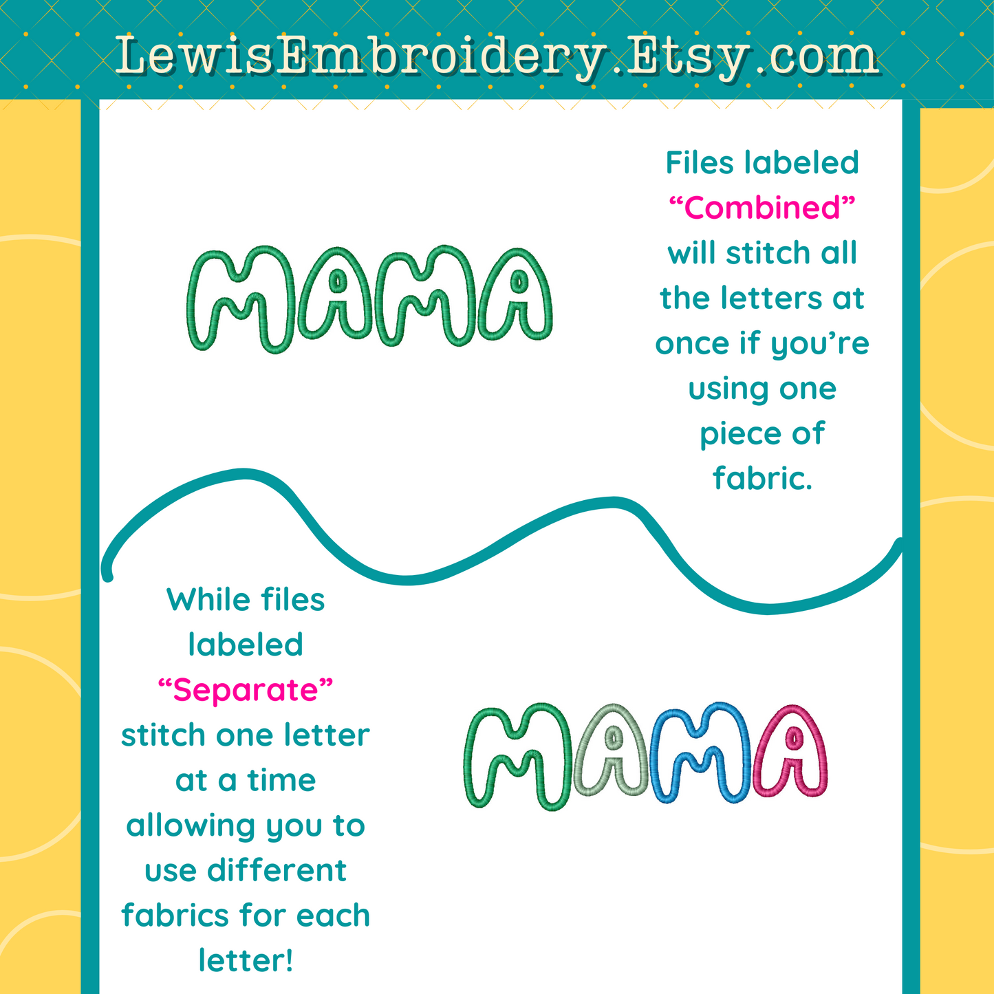 "MAMA" Applique, Bluey, Machine Embroidery Design – Not Full Font - (Digital Download)