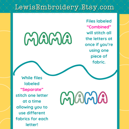 "MAMA" Applique, Bluey, Machine Embroidery Design – Not Full Font - (Digital Download)