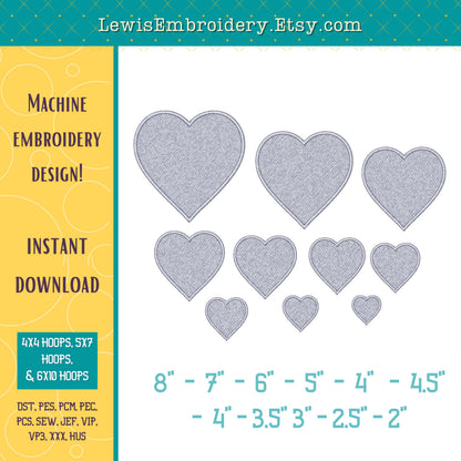 Heart Shaped, Drop Down Stitch, Machine Embroidery Design - (Digital Download)