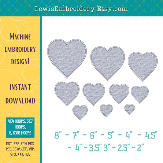 Heart Shaped, Drop Down Stitch, Machine Embroidery Design - (Digital Download)