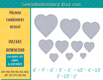 Heart Shaped, Drop Down Stitch, Machine Embroidery Design - (Digital Download)