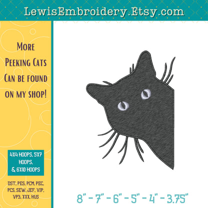 Peeking Black Cat Face Embroidery Design - 6 Sizes - DST, PES - Machine Embroidery - Instant Download