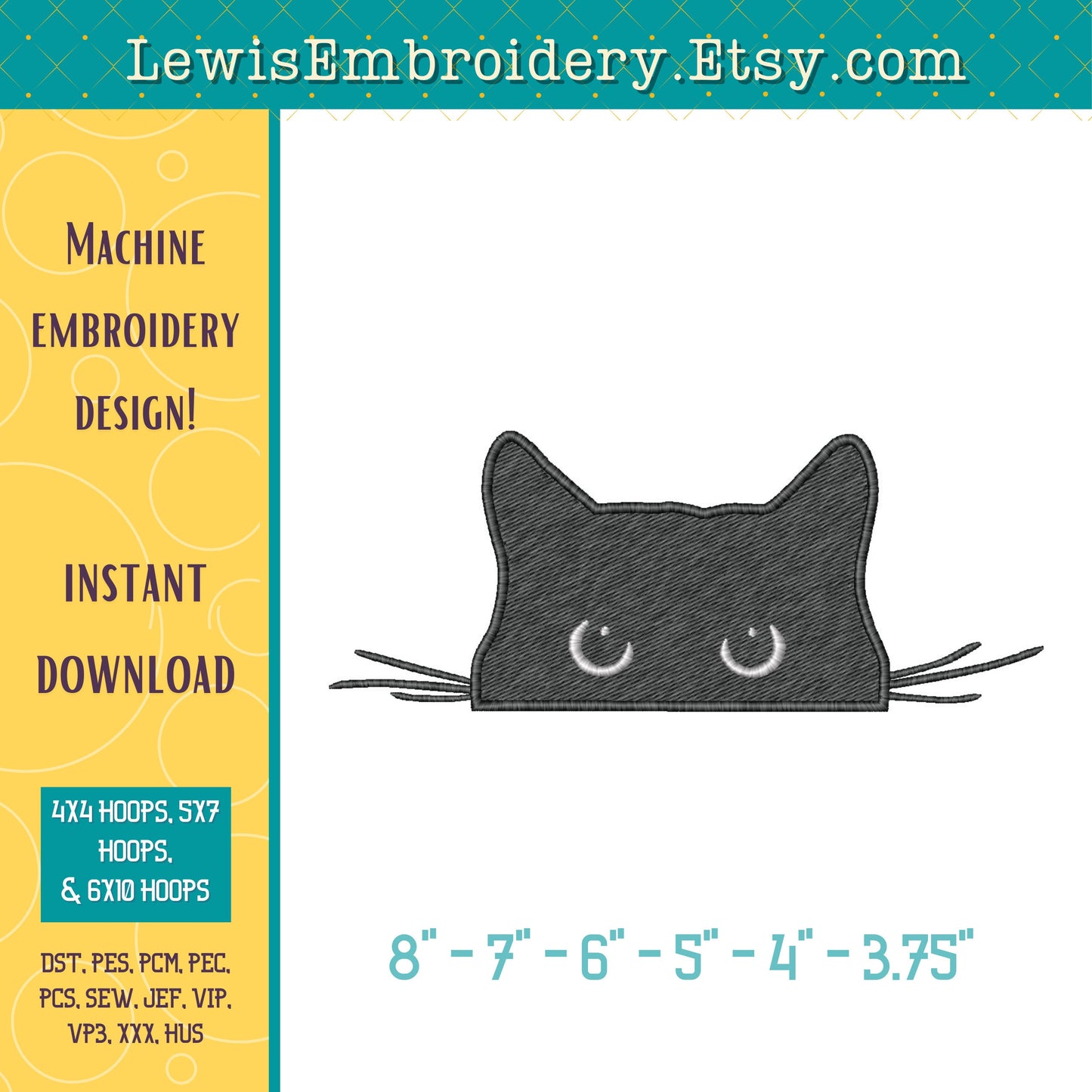 Peeking Black Cat, Machine Embroidery Design - (Digital Download)