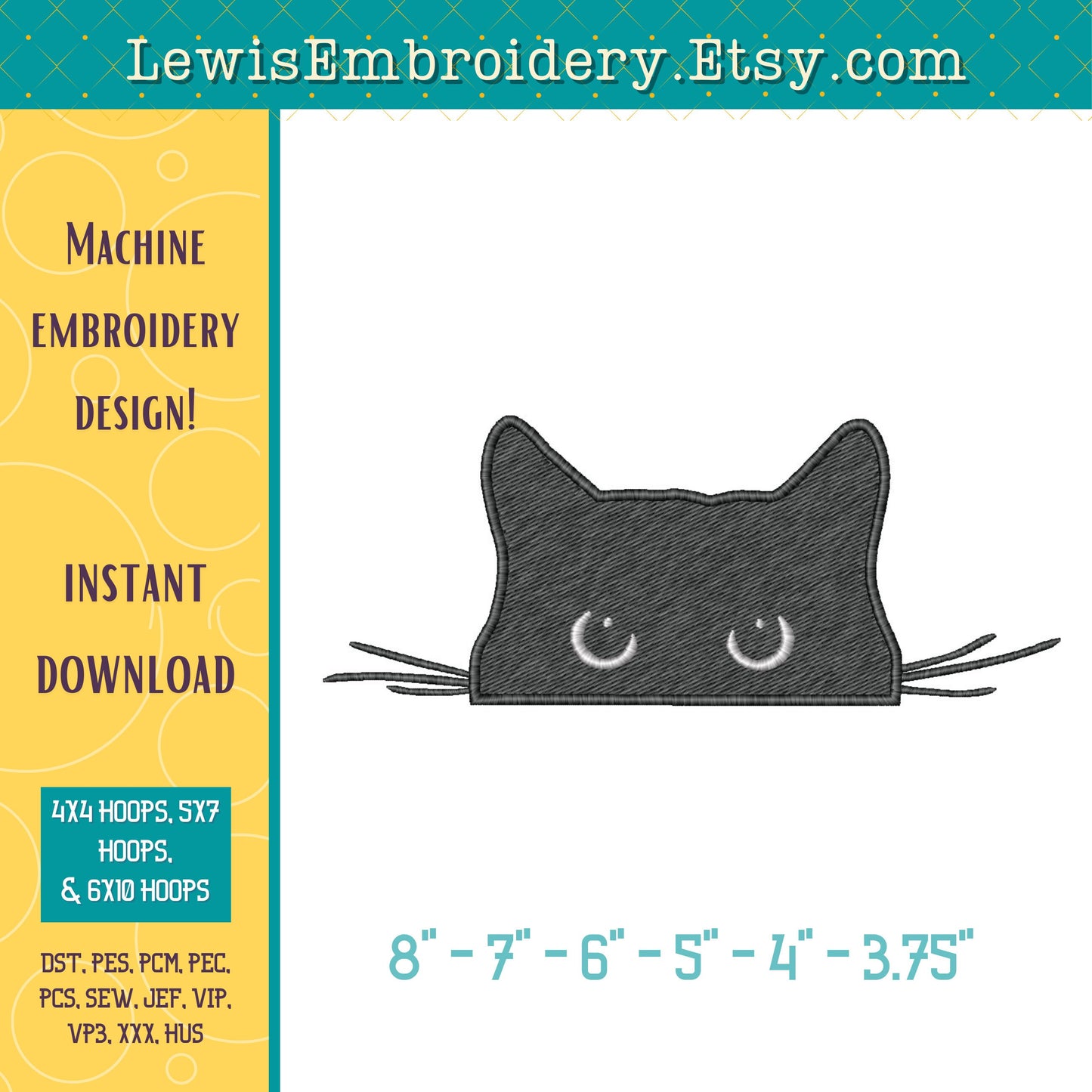 Peeking Cat Face, Machine Embroidery Design – 3 Design Bundle (Instant Download)