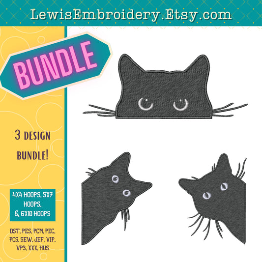 Peeking Cat Face, Machine Embroidery Design – 3 Design Bundle (Instant Download)