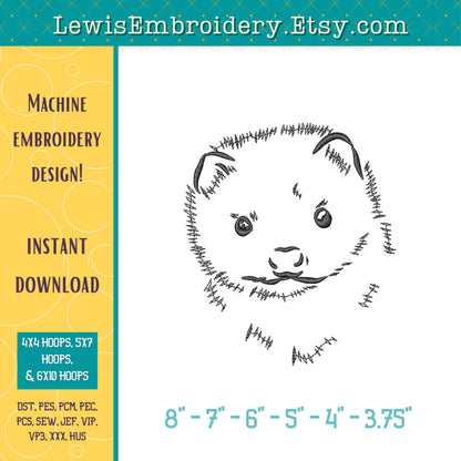 Ferret Face, Machine Embroidery Design - (Digital Download)