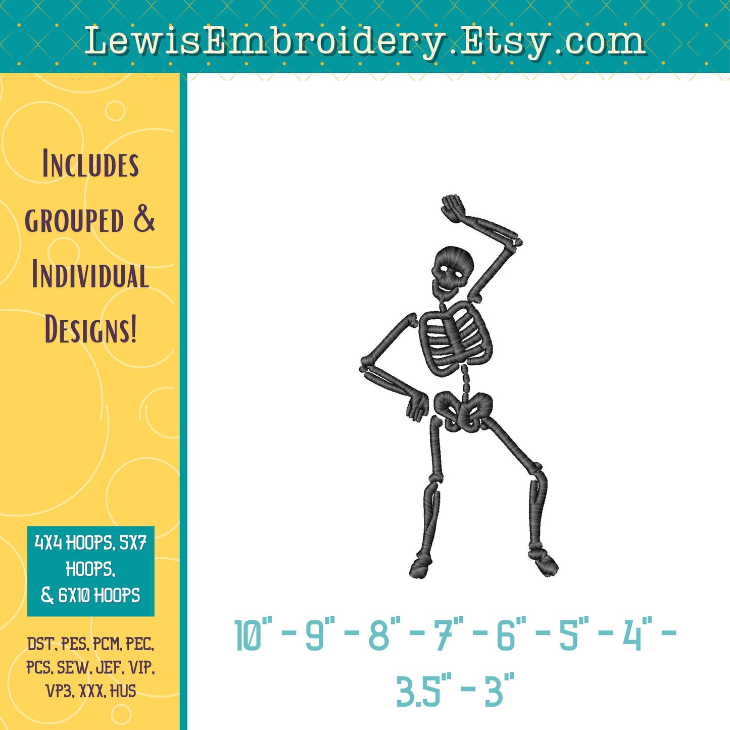Dancing Skeletons, Machine Embroidery Design – (Instant Download)