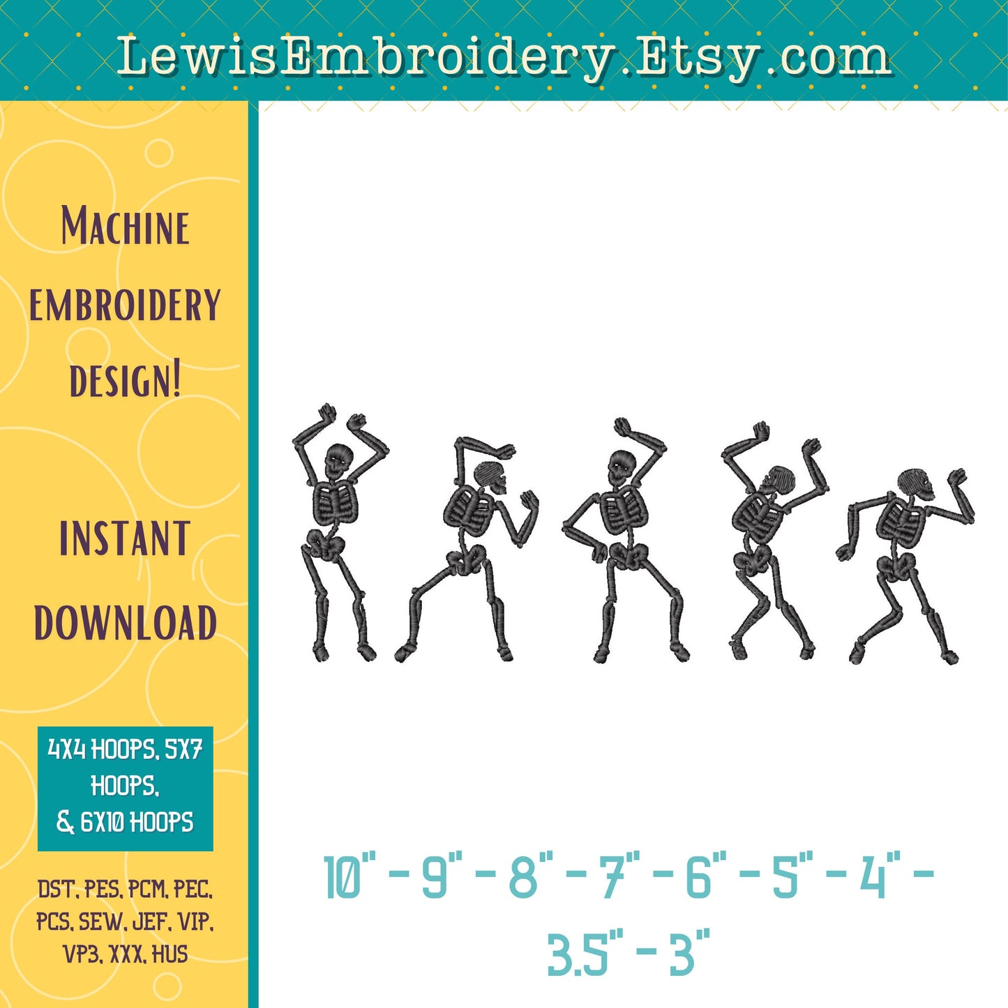 Dancing Skeletons, Machine Embroidery Design – (Instant Download)