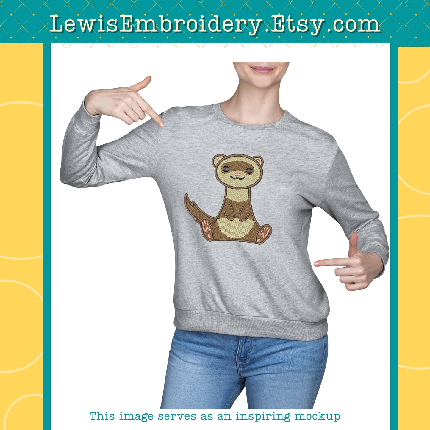 Happy Sitting Ferret, Machine Embroidery Design – (Digital Download)