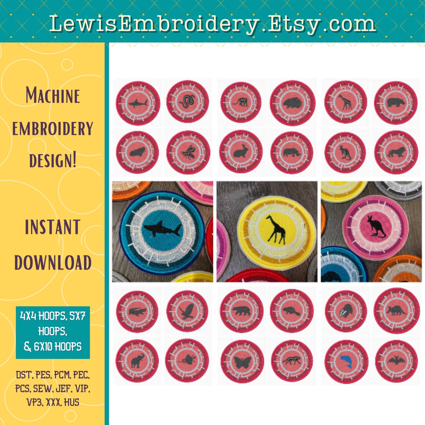 Animal Power Disks, Machine Embroidery Design - 24 Powers (Digital Download)