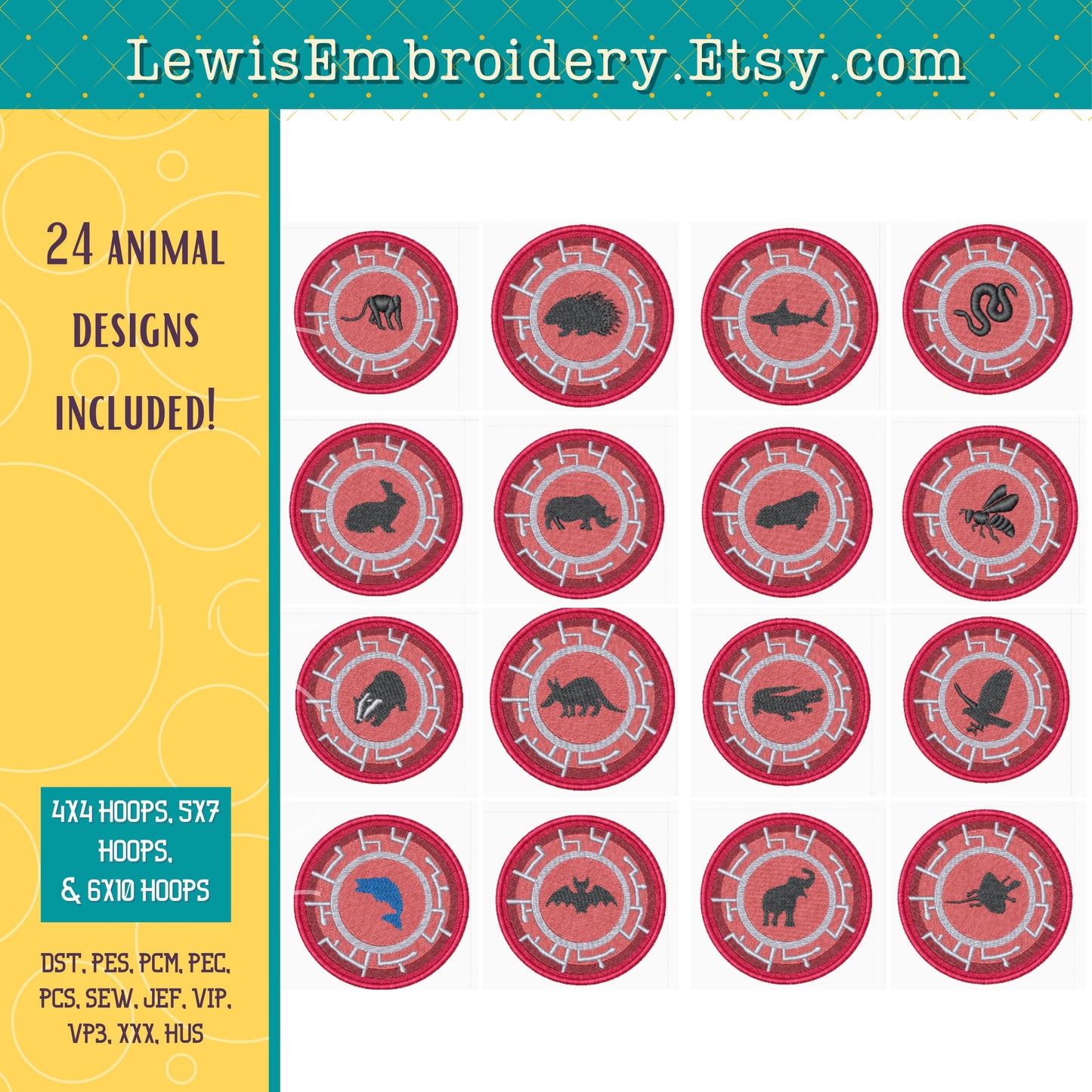 Animal Power Disks, Machine Embroidery Design - 24 Powers (Digital Download)