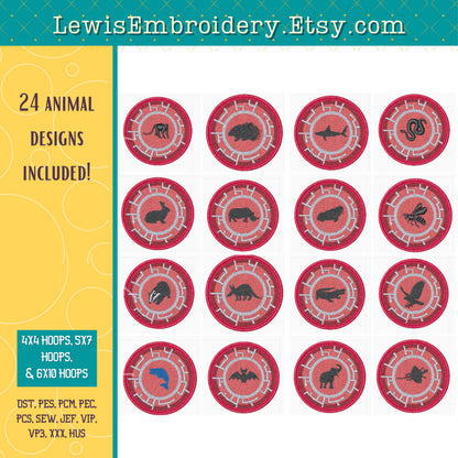 Animal Power Disks, Machine Embroidery Design - 24 Powers (Digital Download)
