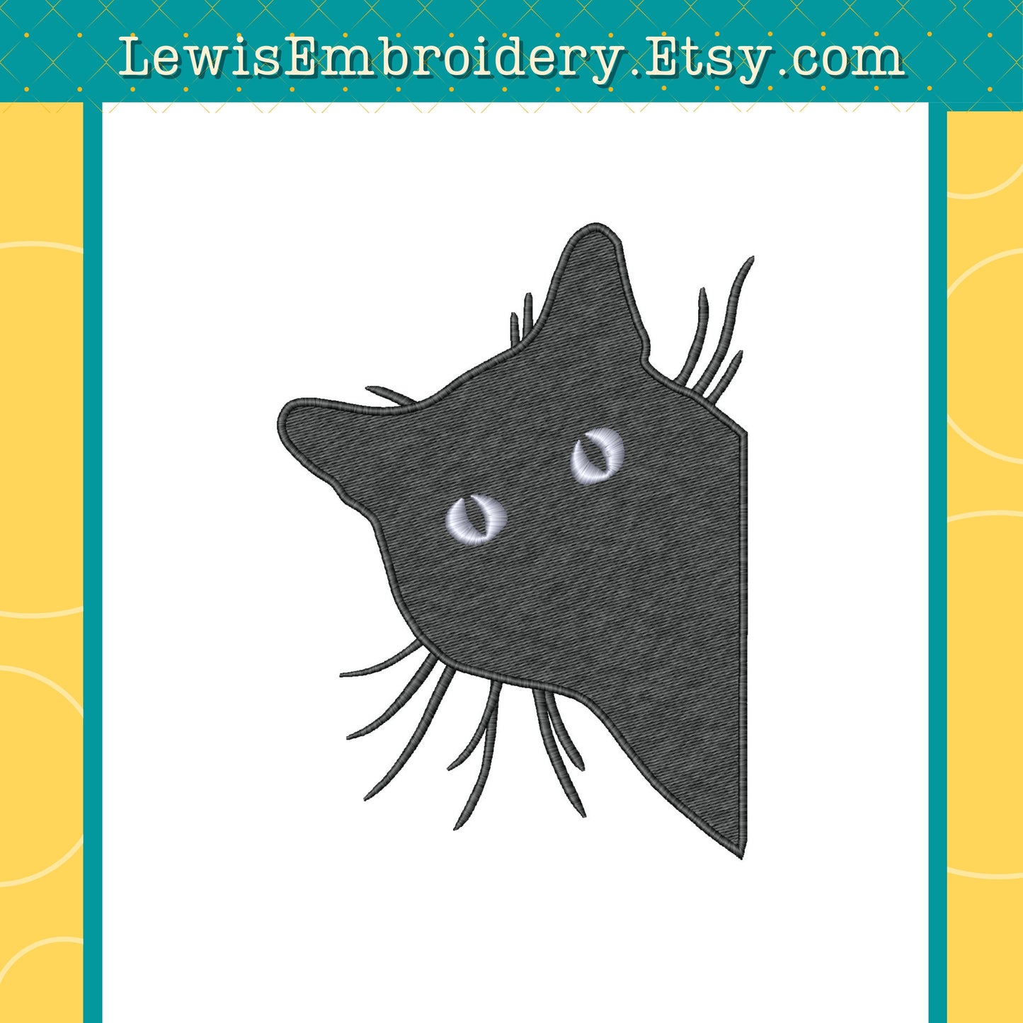 Peeking Black Cat Face Embroidery Design - 6 Sizes - DST, PES - Machine Embroidery - Instant Download