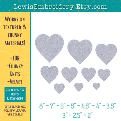 Heart Shaped Knockdown Stitch, Machine Embroidery Design - (Digital Download)