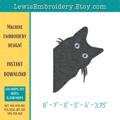 Peeking Black Cat, Machine Embroidery Design – (Instant Download)