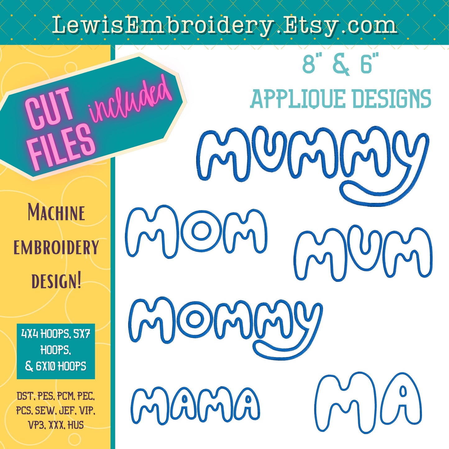 BUNDLE Mama Applique, Machine Embroidery Designs – NOT Full Bluey Font - (Digital Download)