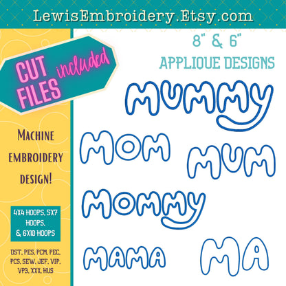 BUNDLE Mama Applique, Machine Embroidery Designs – NOT Full Bluey Font - (Digital Download)