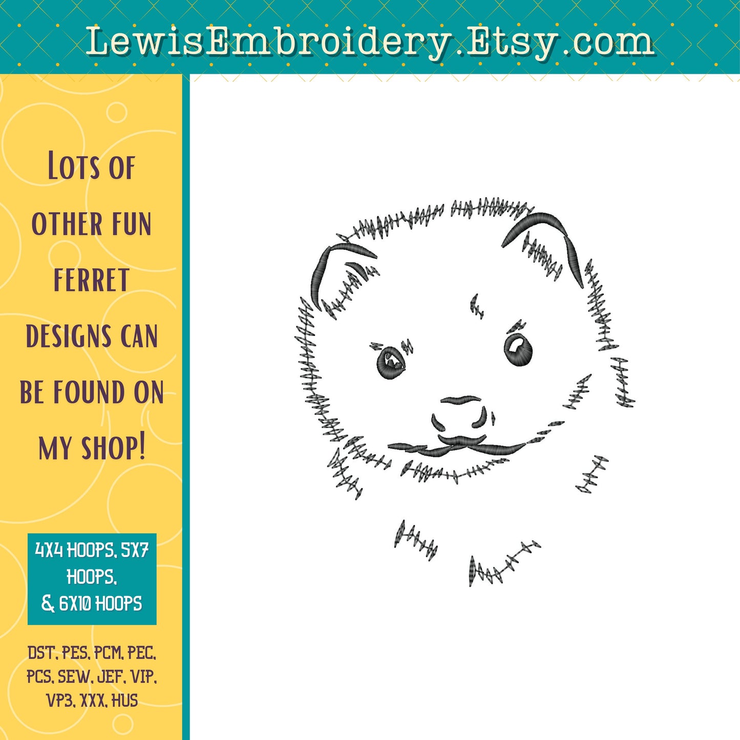 Ferret Face, Machine Embroidery Design - (Digital Download)